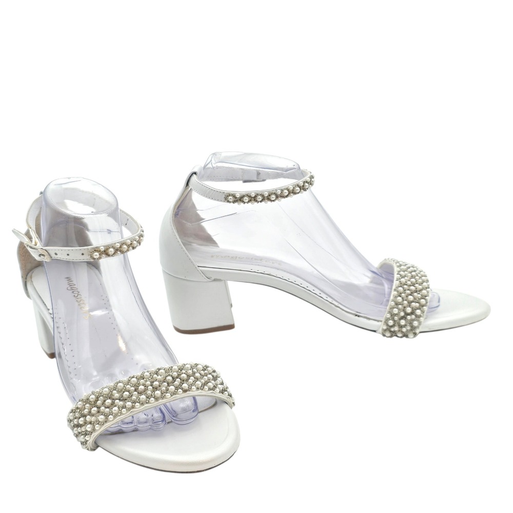 Magsisters Pearl Crystal Sandal EU 40/US 9 White Block Heel Bridal Wedding Fairy